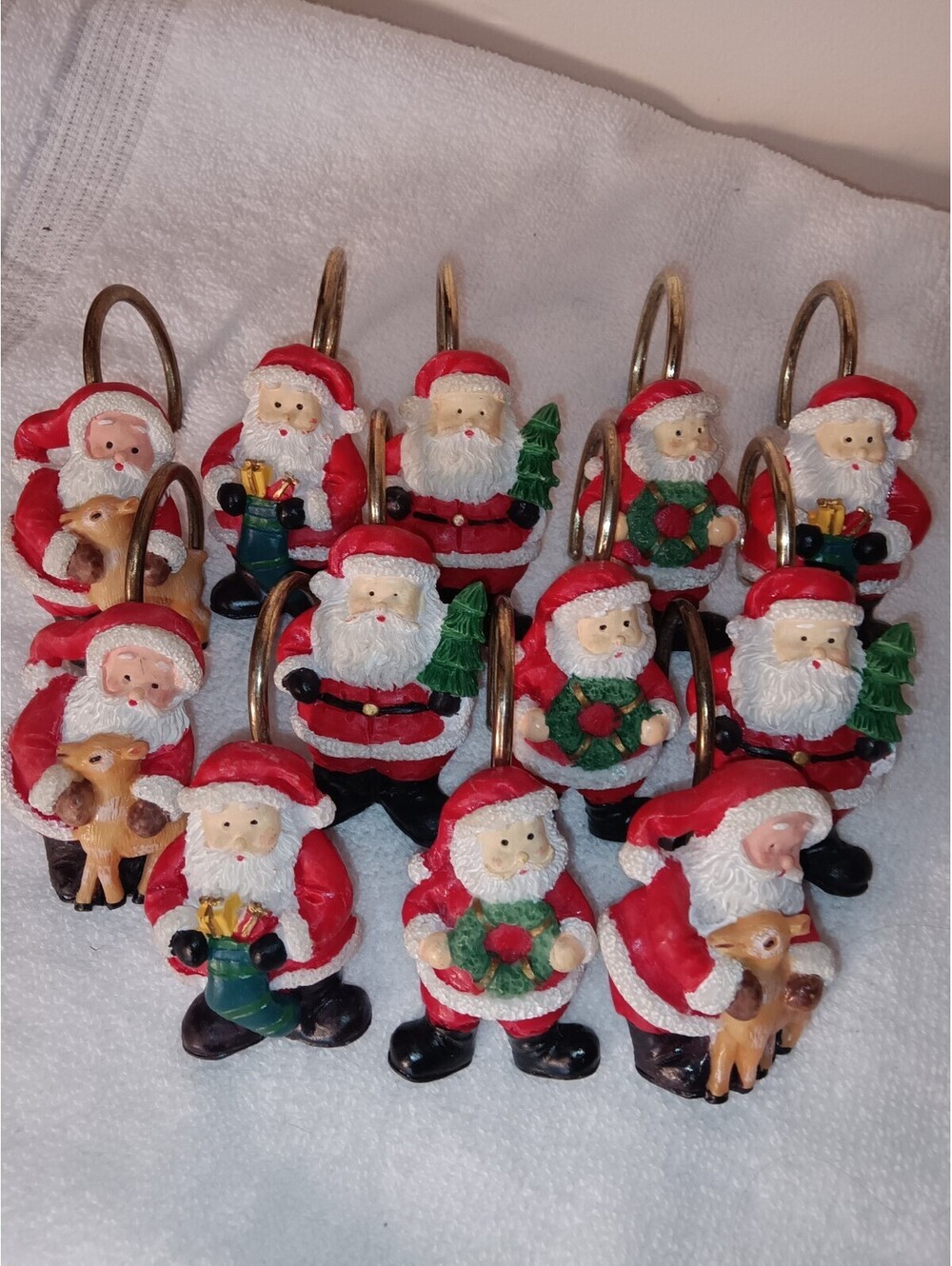 Vintage Christmas Santa Claus Shower Curtain Hooks Set of 12 Resin Retro Kitsch